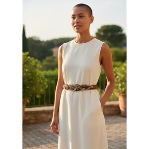 VTG Beaded Rope Knot Belt Sz S Brown Cream Statement Whimsy Retro Boho Western